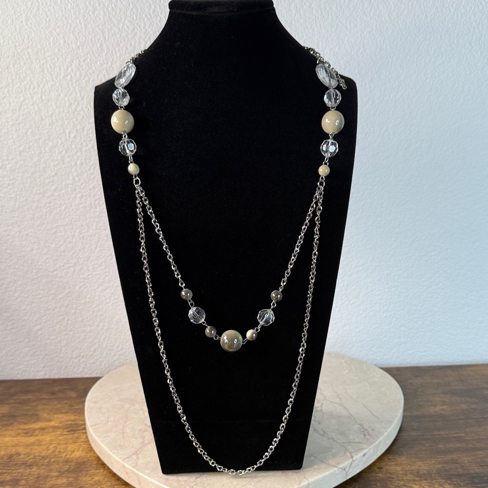Elegant Silver and Cream Beaded Necklace